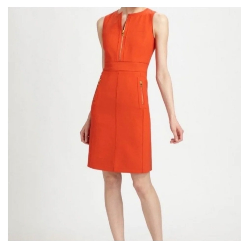 Tory Burch Sheath Dress Mariel 4 Orange Red Like New Sleeveless Zip Pocket